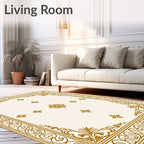 Golden Floral Bordered Crest Rug