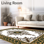 Elegant Gold Green Floral Scroll Rug