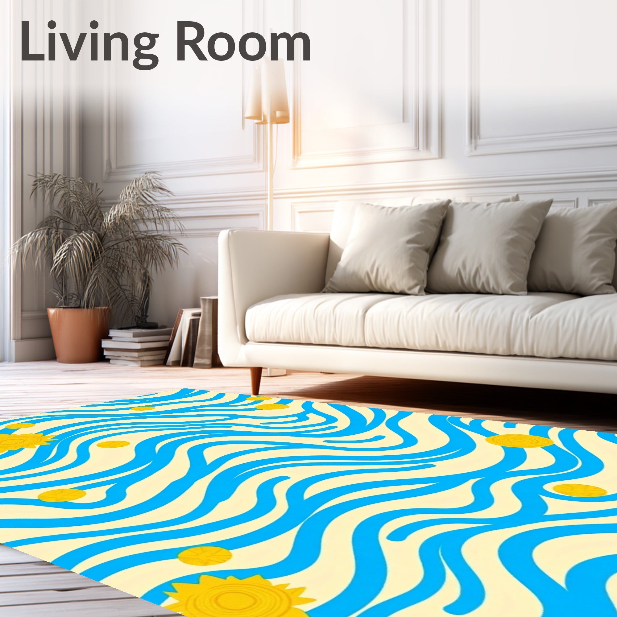 Blue Wave Yellow Sunburst Rug