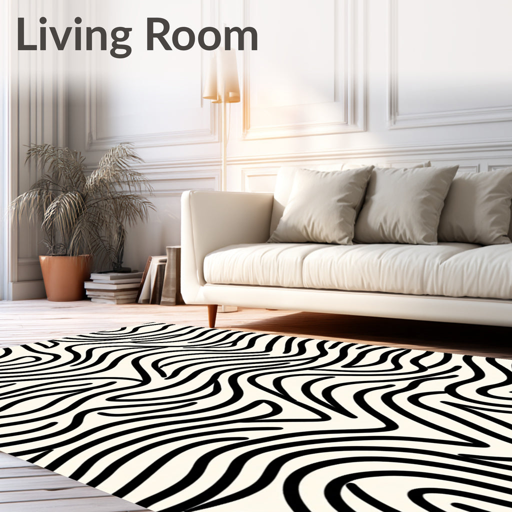 Organic Black Stripe Cream Abstract Rug