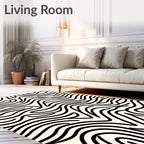 Organic Black Stripe Cream Abstract Rug