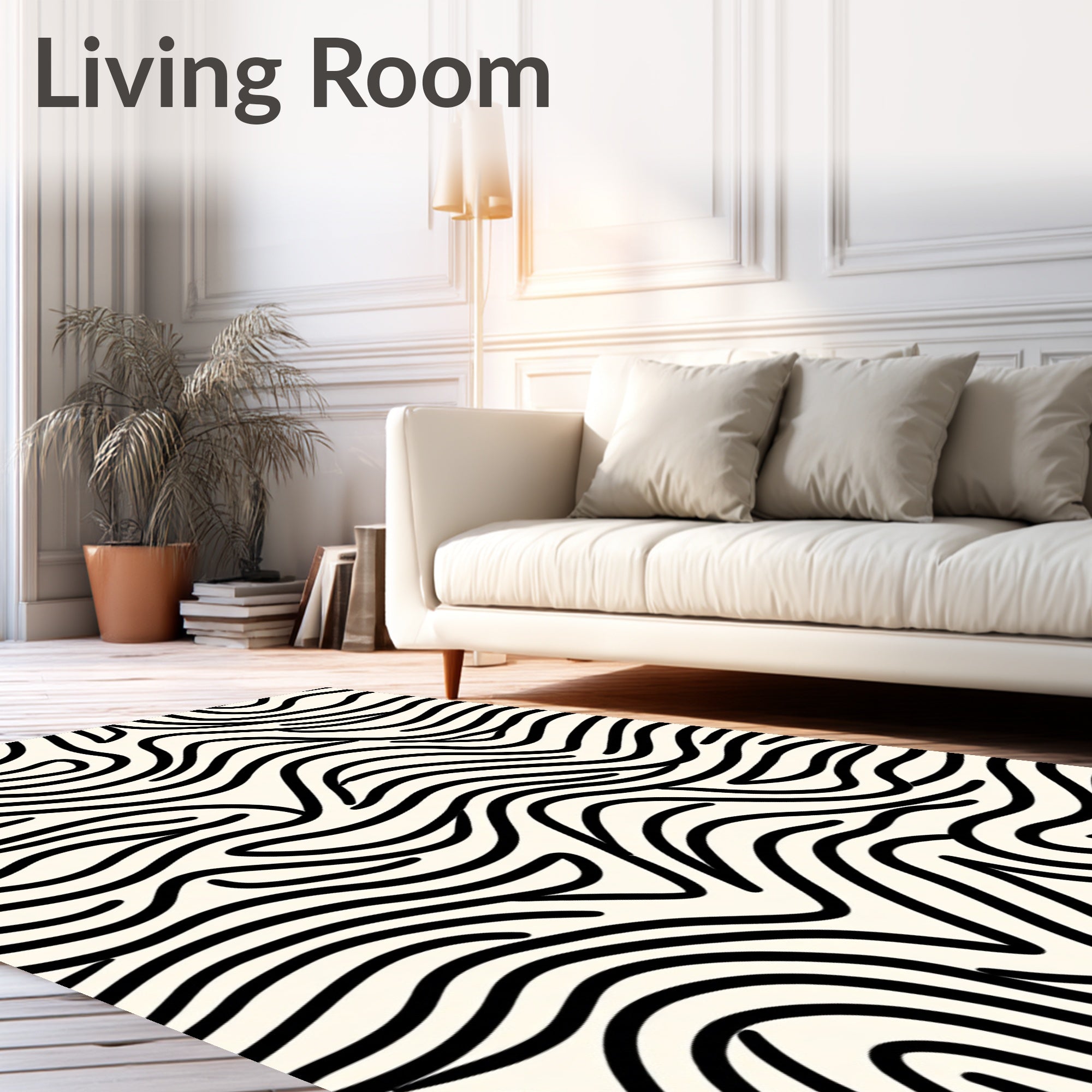 Organic Black Stripe Cream Abstract Rug