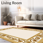 Golden Baroque Floral Scroll Frame Rug