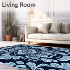 Light Blue Floral Damask Navy Rug