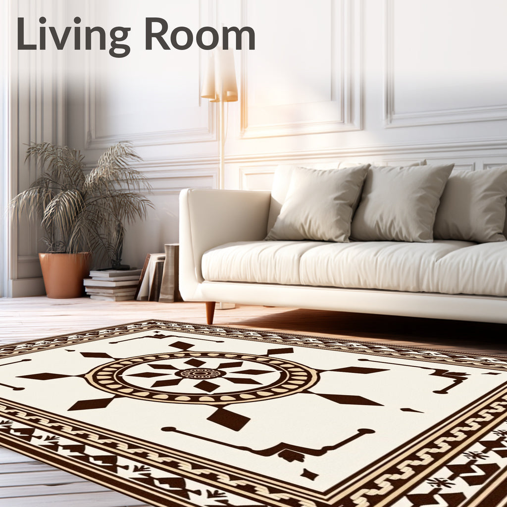 Brown Geometric Medallion Border Rug