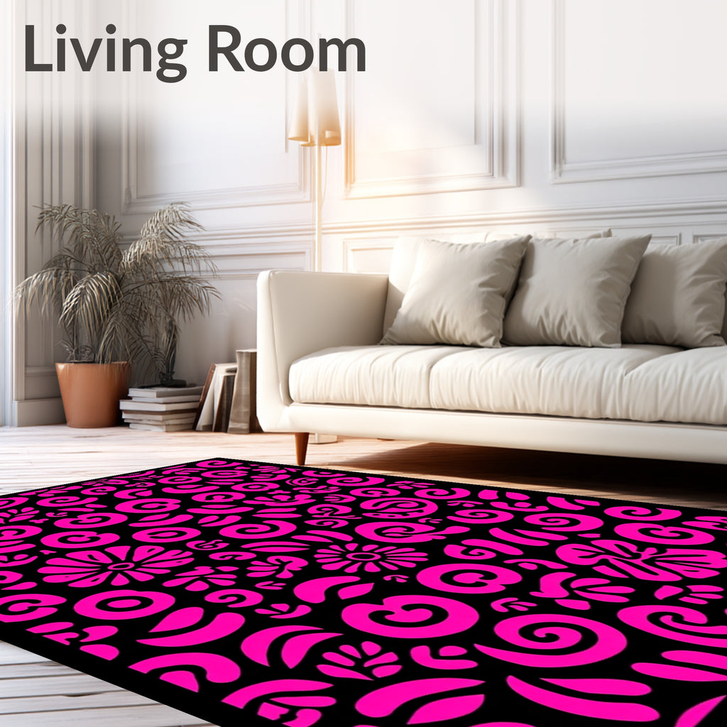 Bright Pink Abstract Floral Swirl Rug