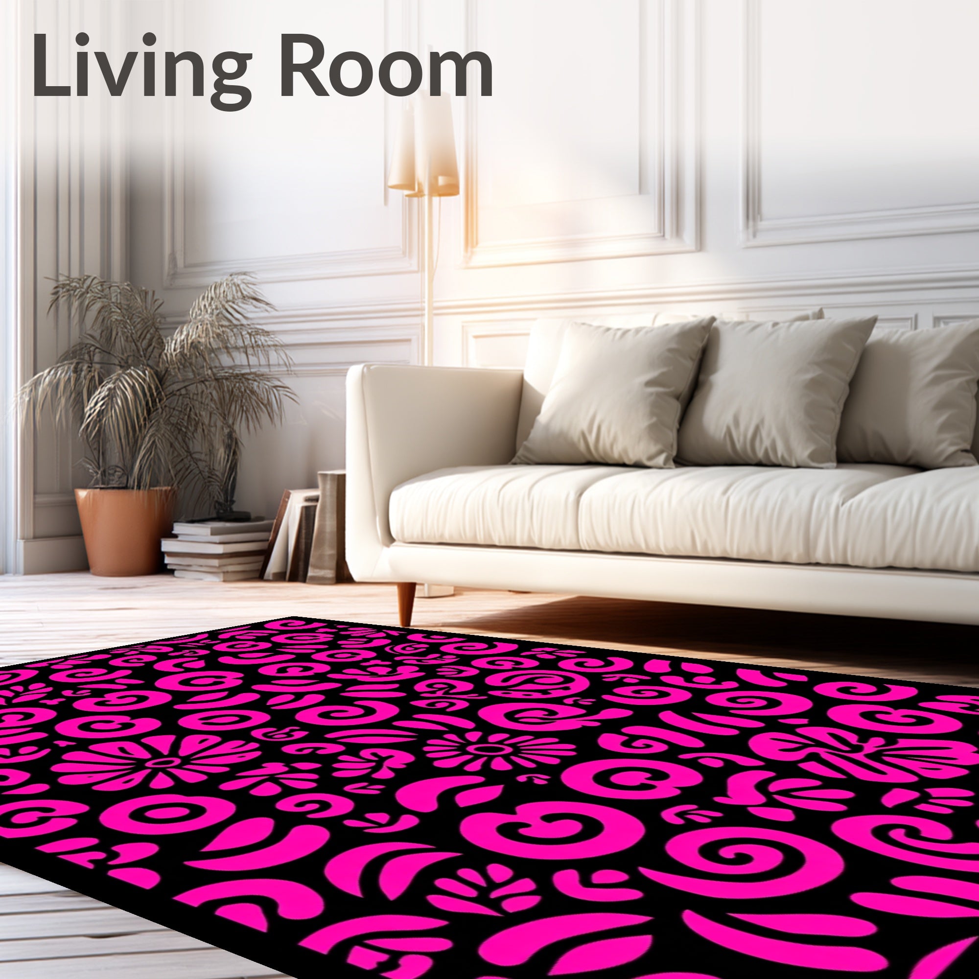Bright Pink Abstract Floral Swirl Rug
