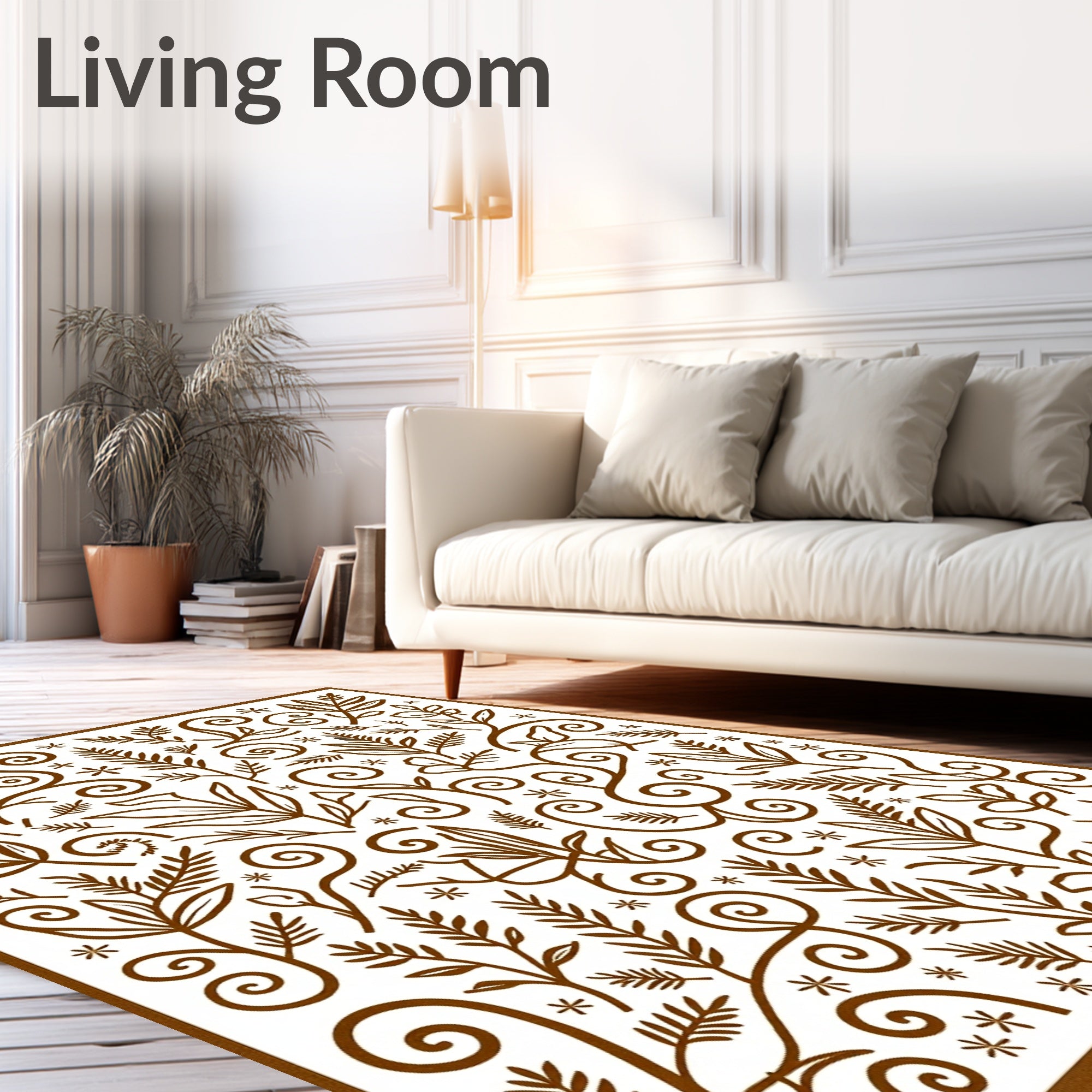 marrn Woodland Sprigs Swirls Ferns Rug