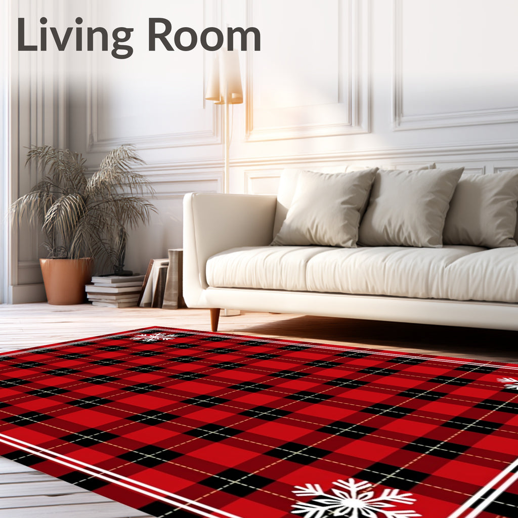 Classic Red Black Plaid Snowflake Rug