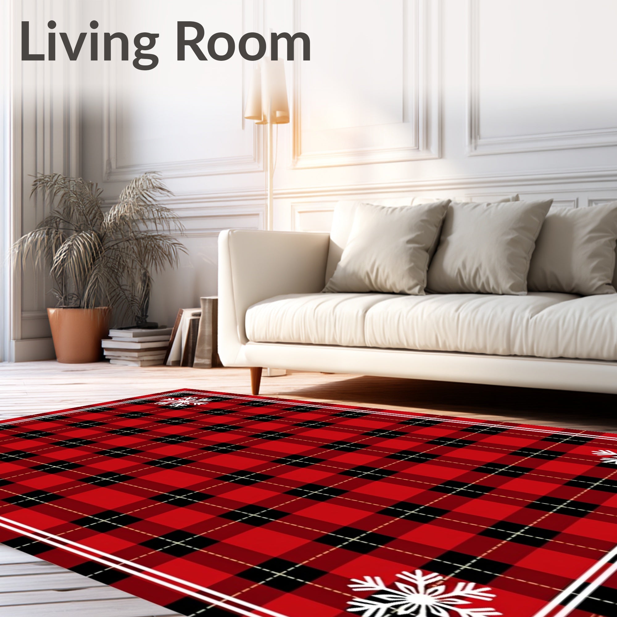 Classic Red Black Plaid Snowflake Rug