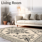 Classical Black and Cream Floral Medallion Rug