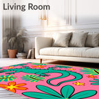 Teal Lizard Pink Floral Explosion Rug