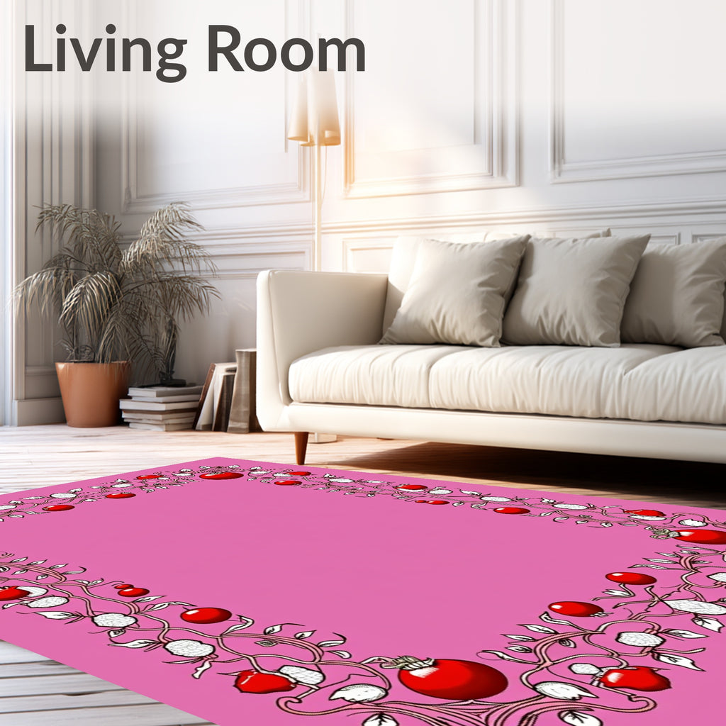 Pink Red Berry Vine Border Rug