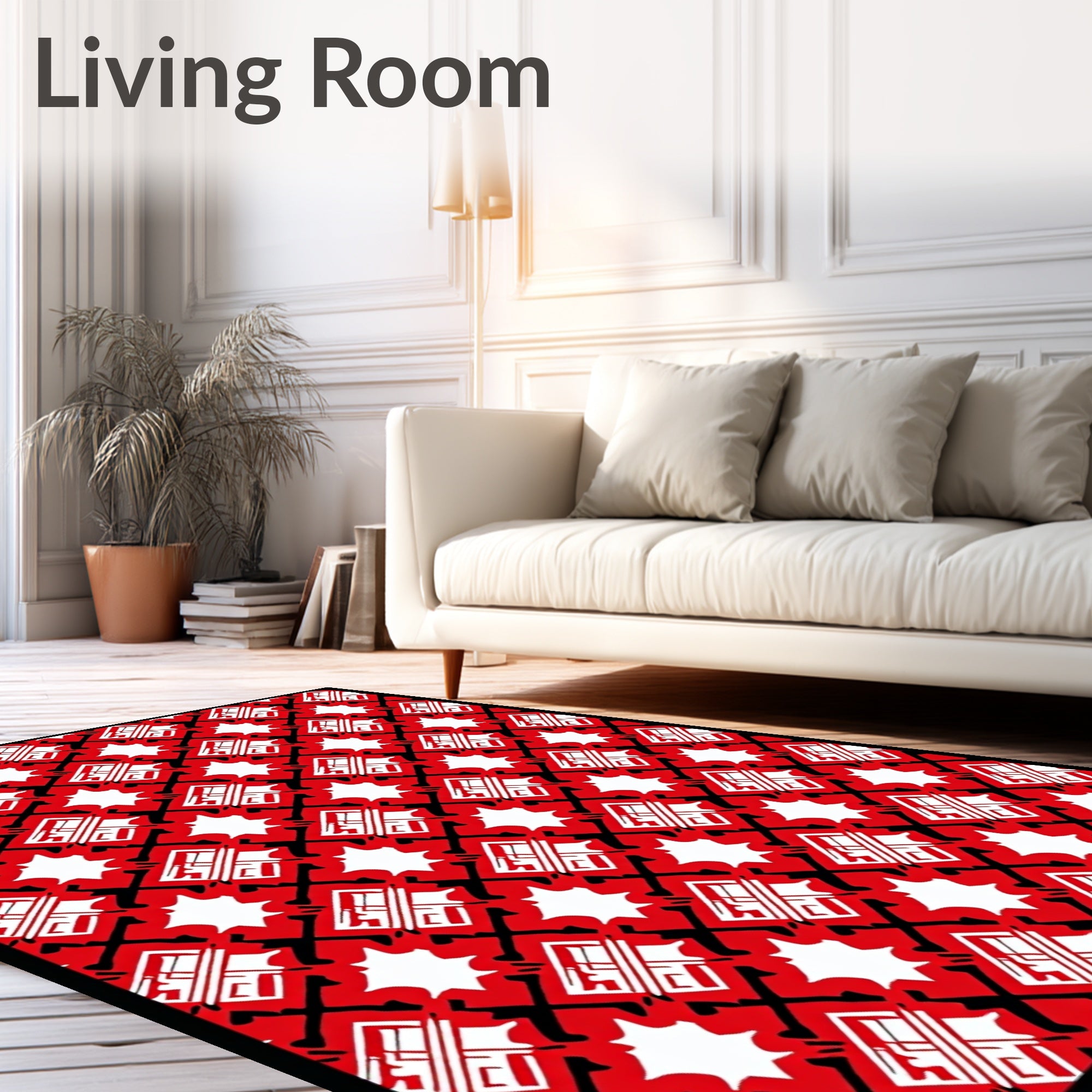 Bold Red Cross Hatch Geometric Rug
