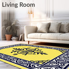 Vibrant Yellow Dark Blue Floral Frame Rug