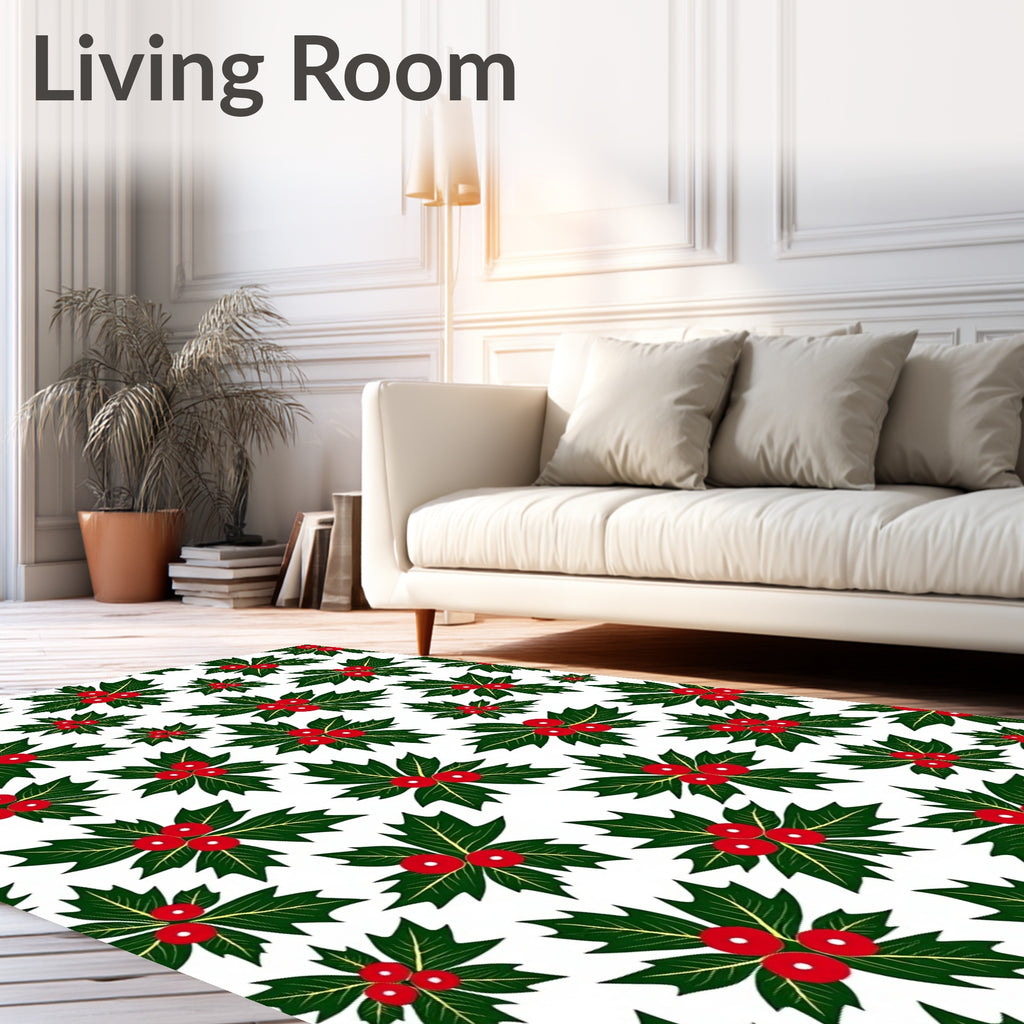 Festive Green Holly Berry Clusters Rug