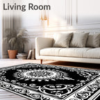 Black White Mandala Floral Border Rug