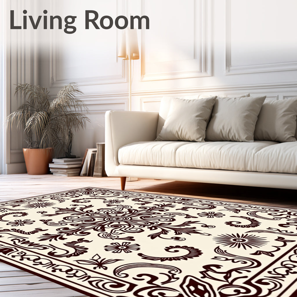 Ornate Cream and Brown Medallion Rug