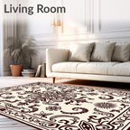 Ornate Cream and Brown Medallion Rug