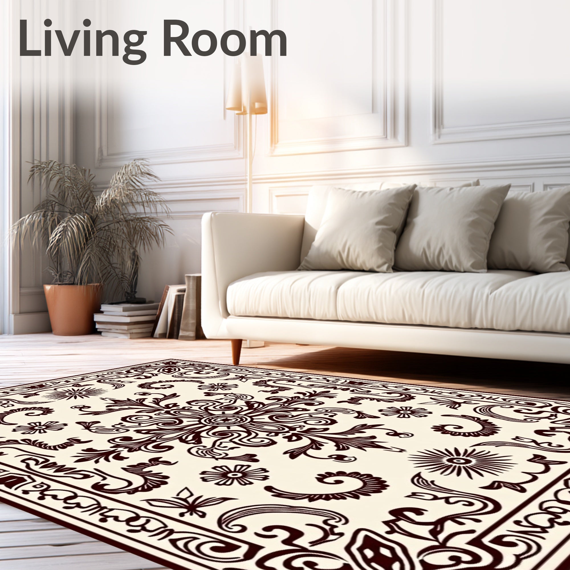 Ornate Cream and Brown Medallion Rug