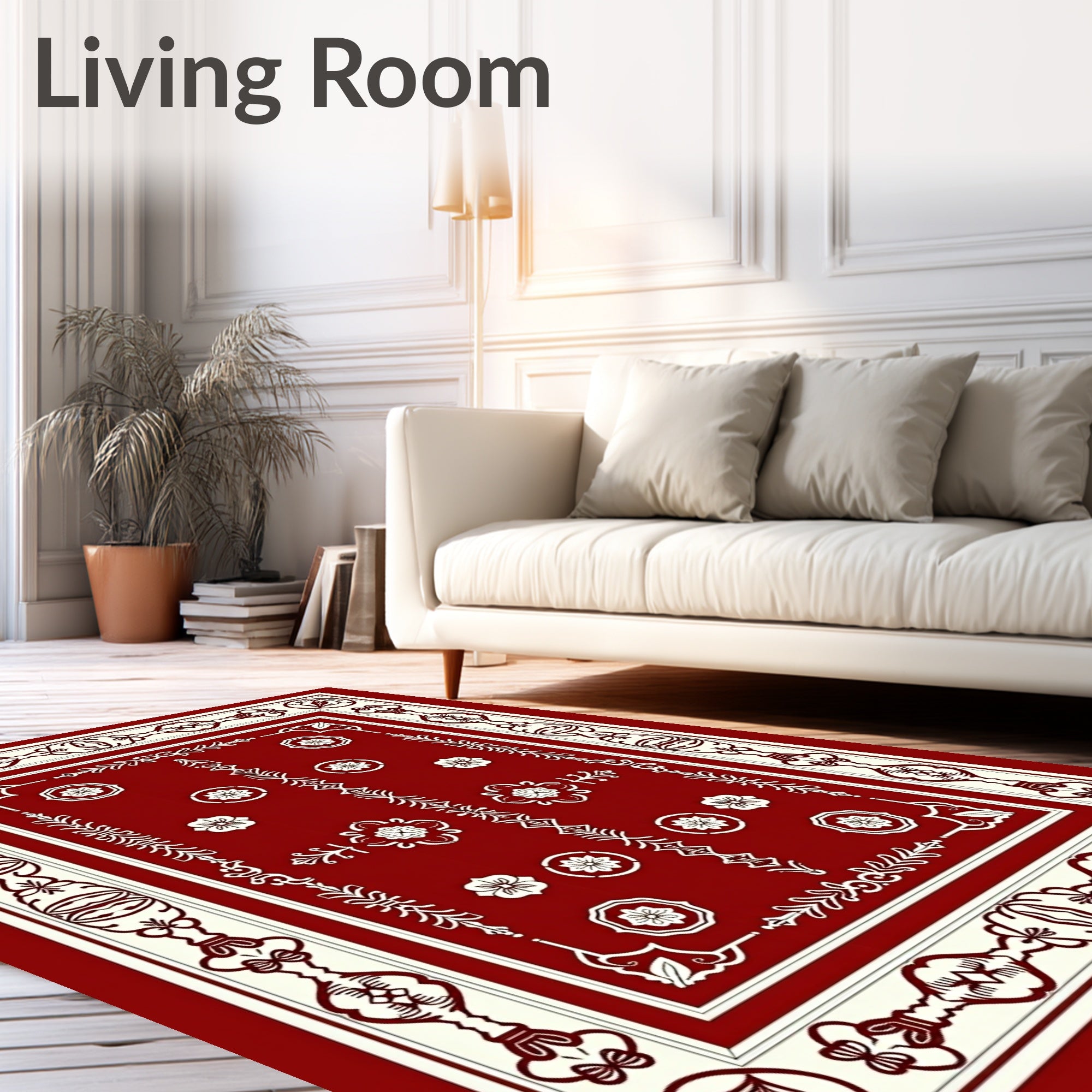 Crimson Ivory Ornate Floral Medallion Rug