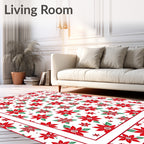 Festive Red Poinsettia Floral Border Rug