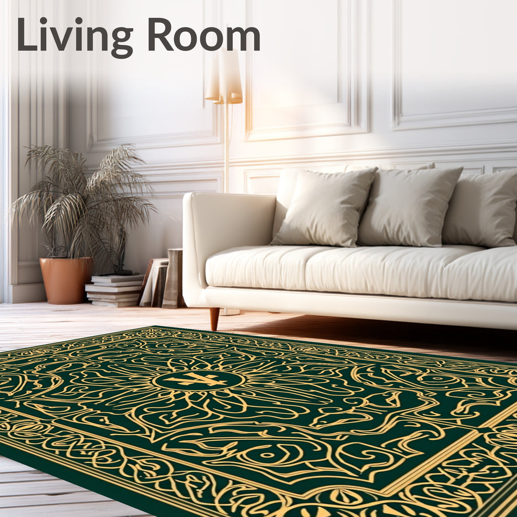 Emerald Gold Intricate Symmetry Mandala Rug