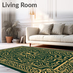 Emerald Gold Intricate Symmetry Mandala Rug
