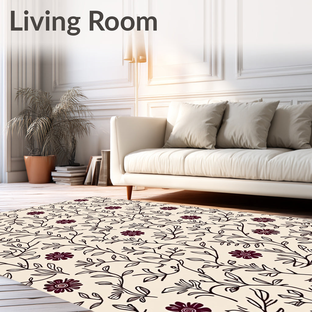 Burgundy Floral Botanical Vine Rug