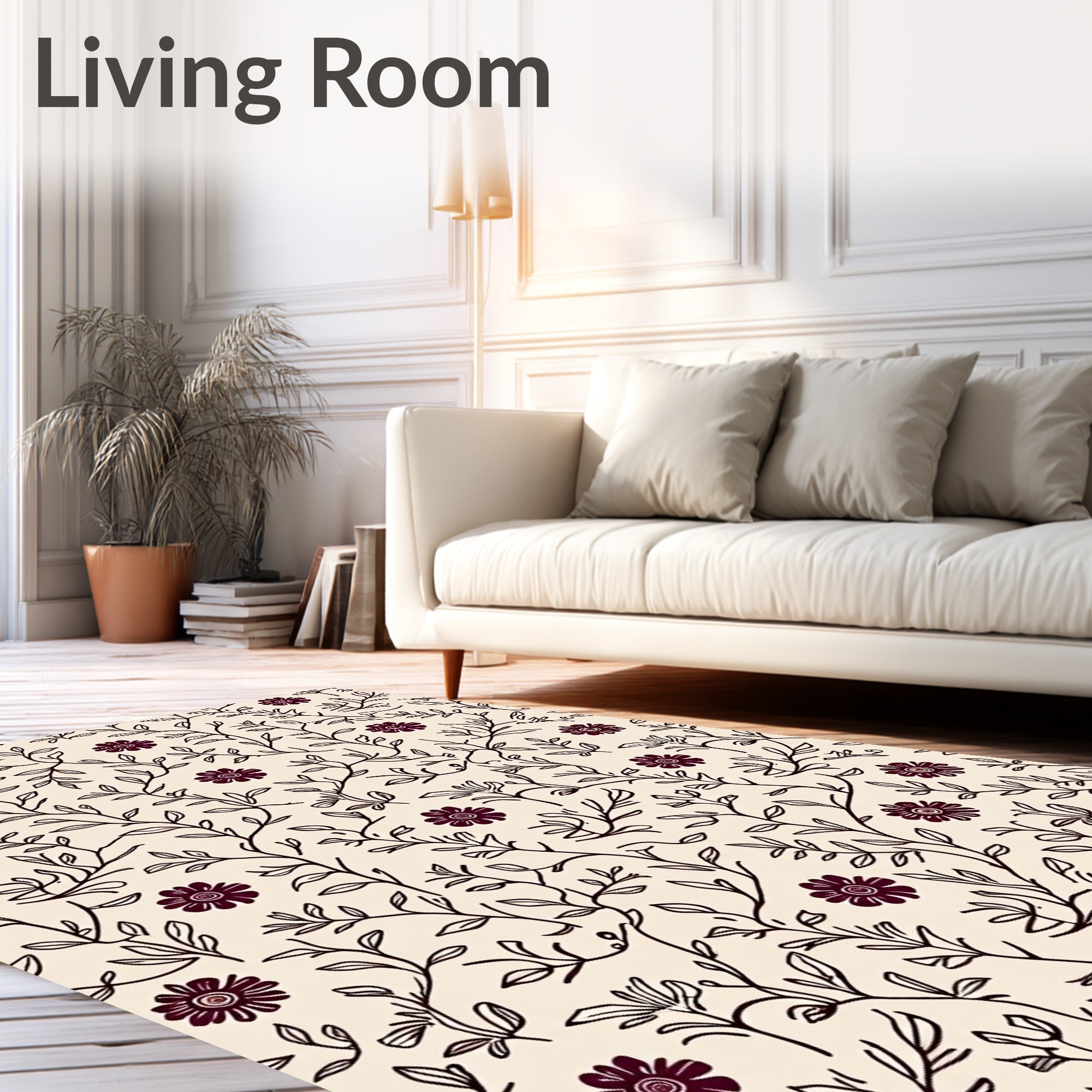 Burgundy Floral Botanical Vine Rug