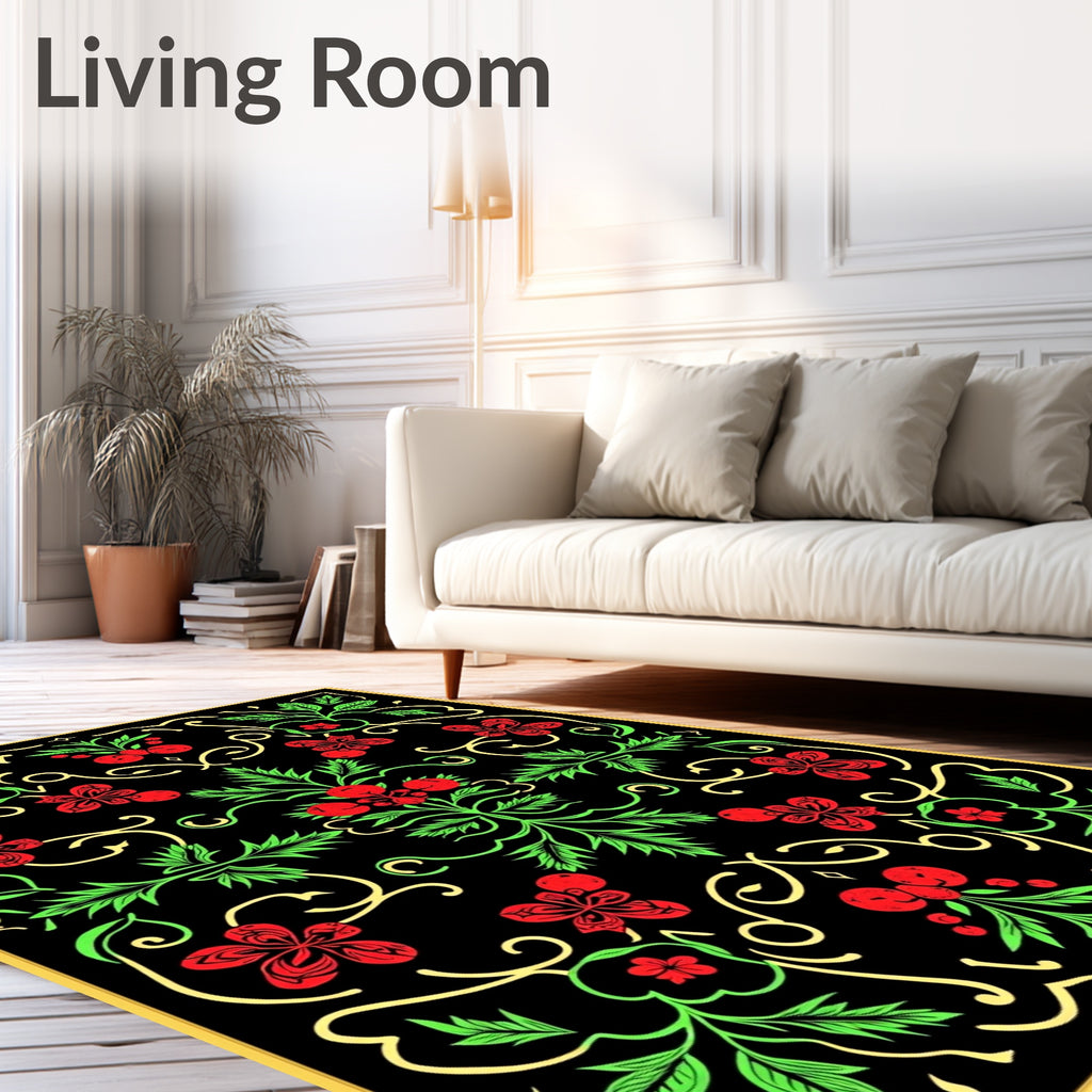Vibrant Red Floral Swirl Foliage Rug