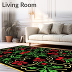 Vibrant Red Floral Swirl Foliage Rug