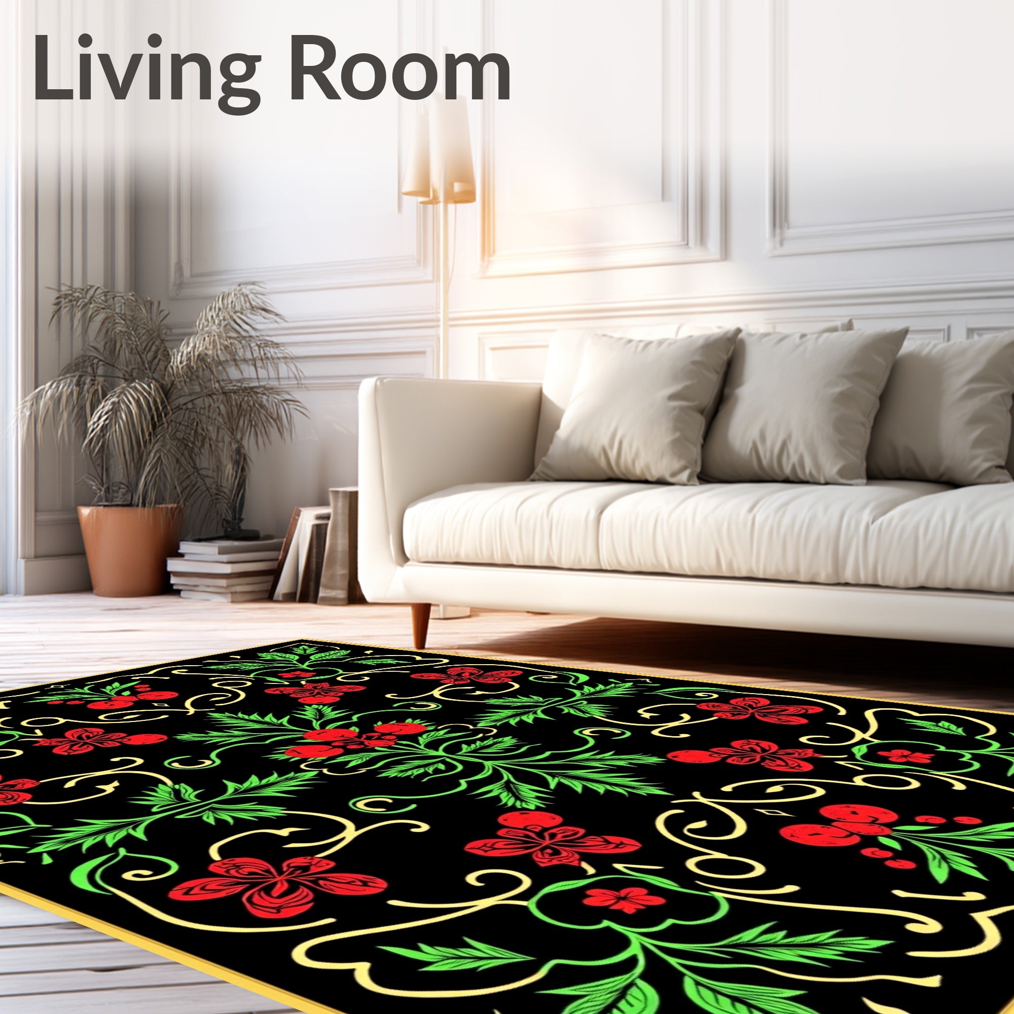 Vibrant Red Floral Swirl Foliage Rug