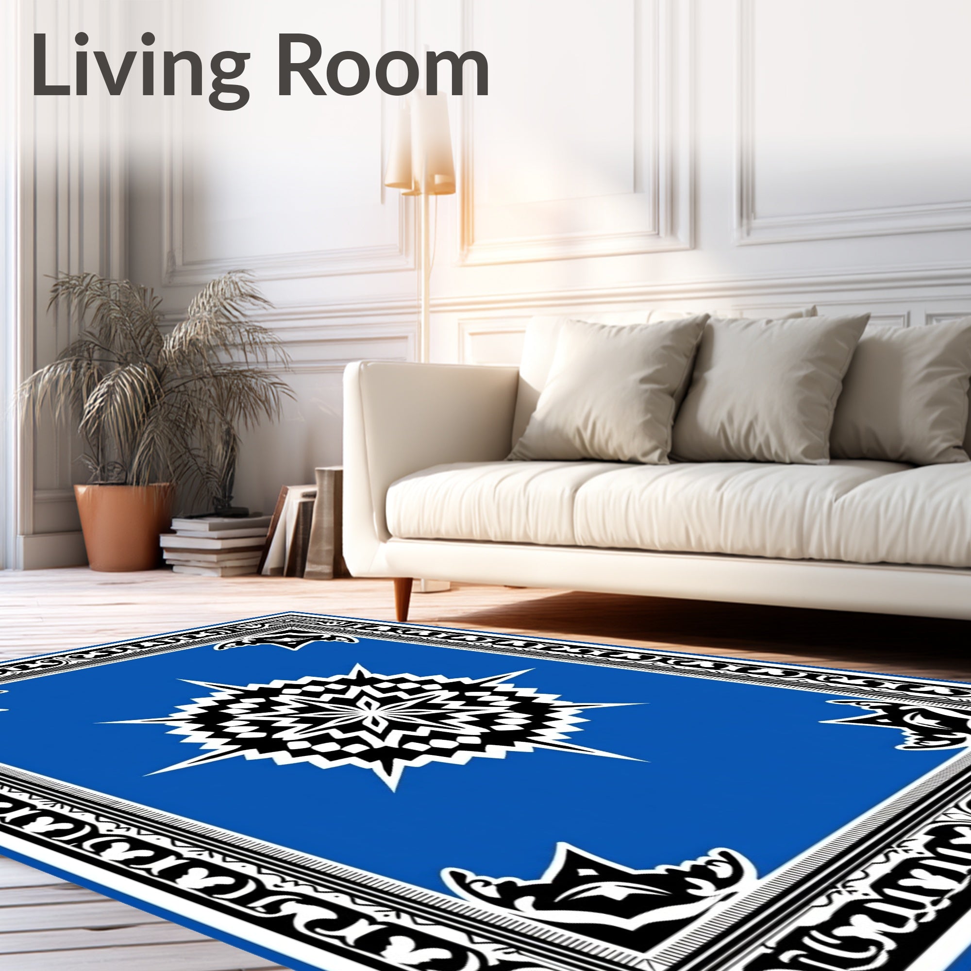 Bold Blue Radiant Starburst Border Rug