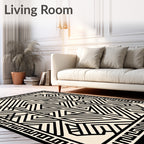 Cream and Black Geometric Tribal Rug