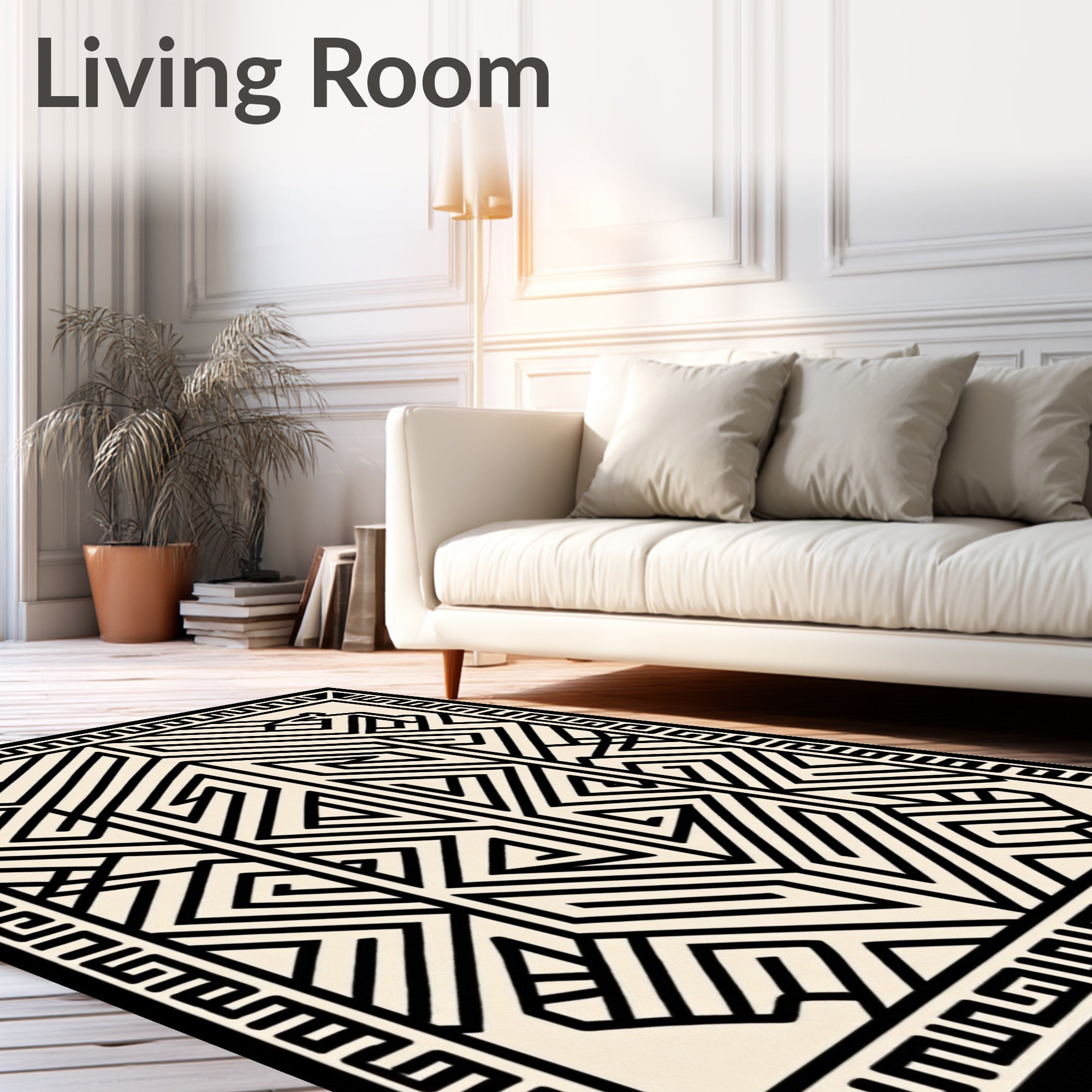 Cream and Black Geometric Tribal Rug