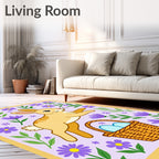 Jumping Rabbit with Purple Floral Basket Rug