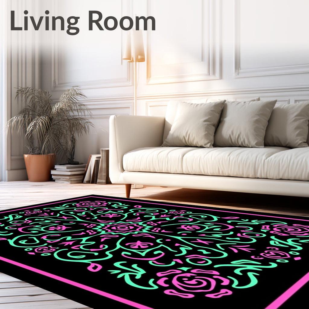 Fuchsia Mint Floral Scroll Radiance Rug