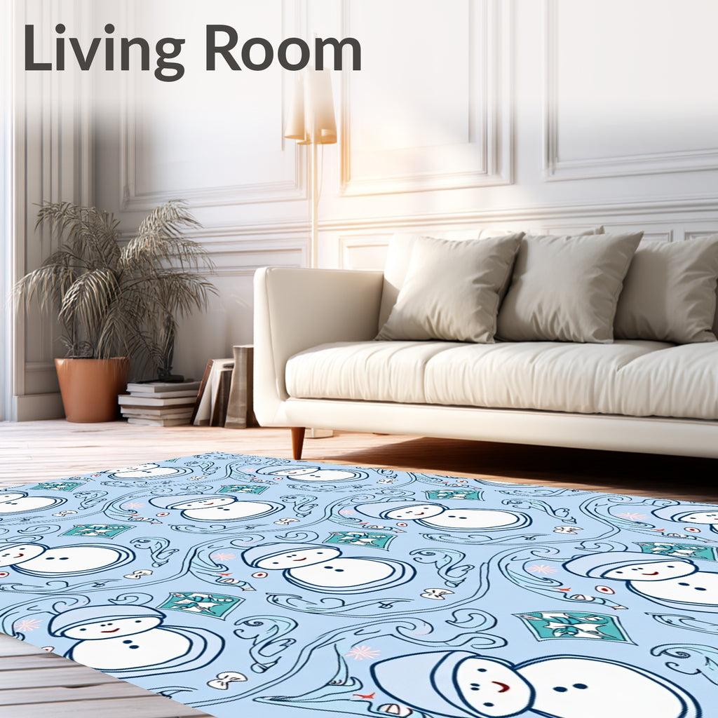 Whimsical Snowman Blue Swirls Rug