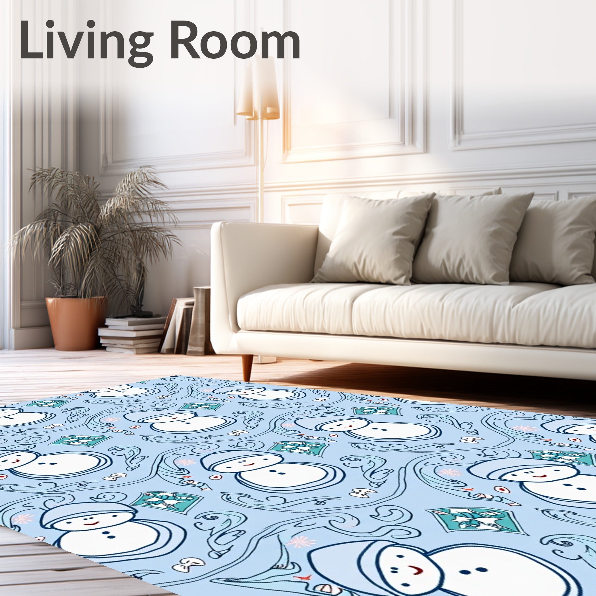 Whimsical Snowman Blue Swirls Rug
