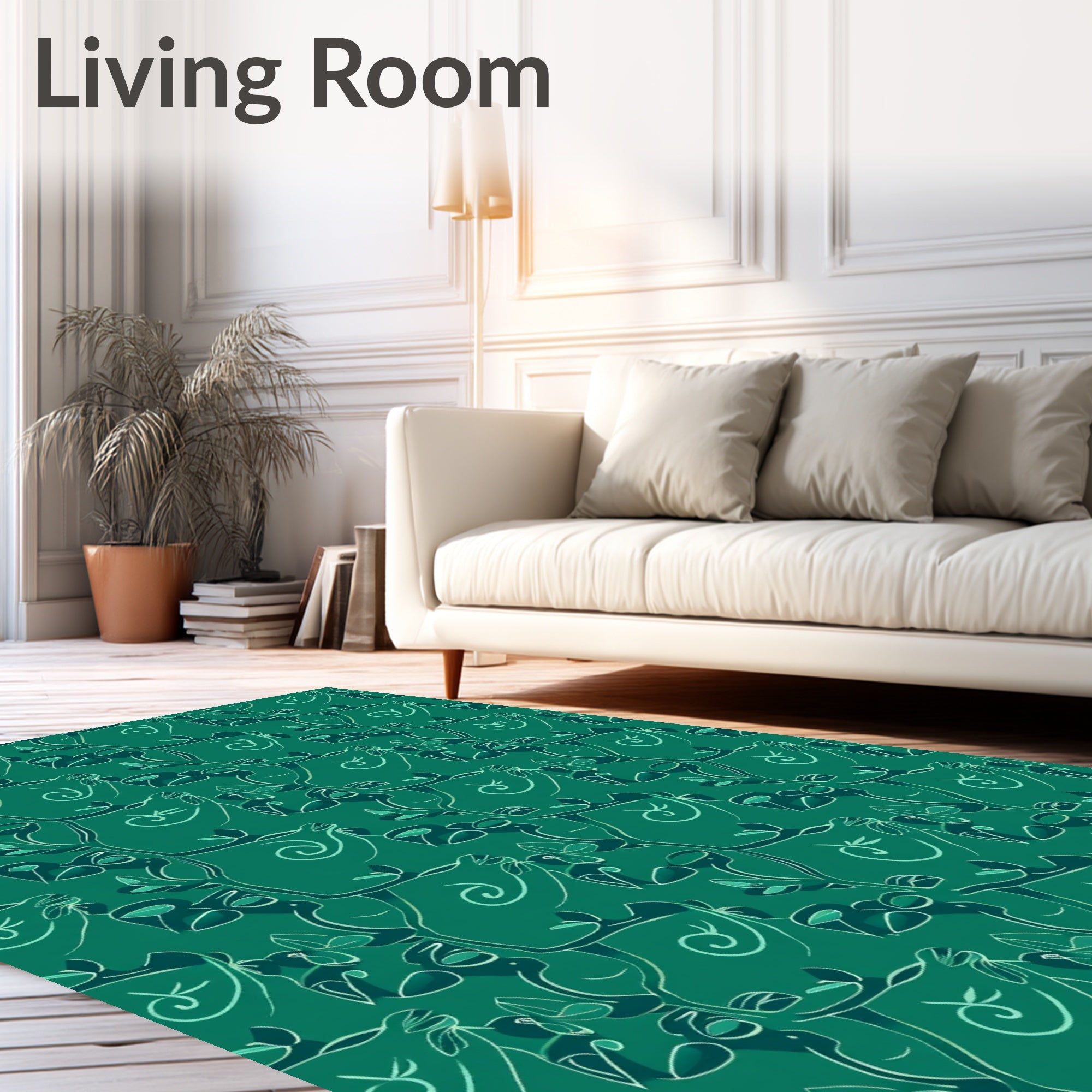Deep Teal Botanical Swirls Rug