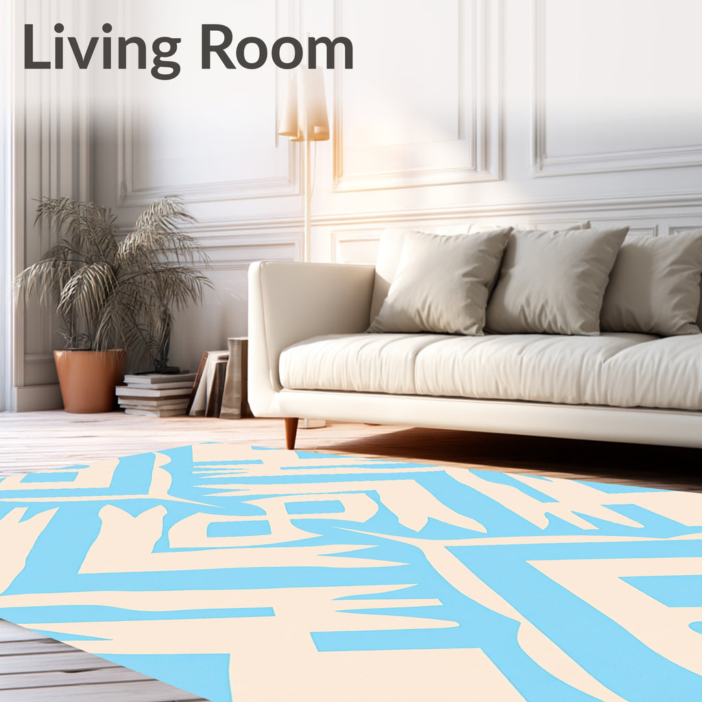 Light Blue Ivory Geometric Diamond Rug