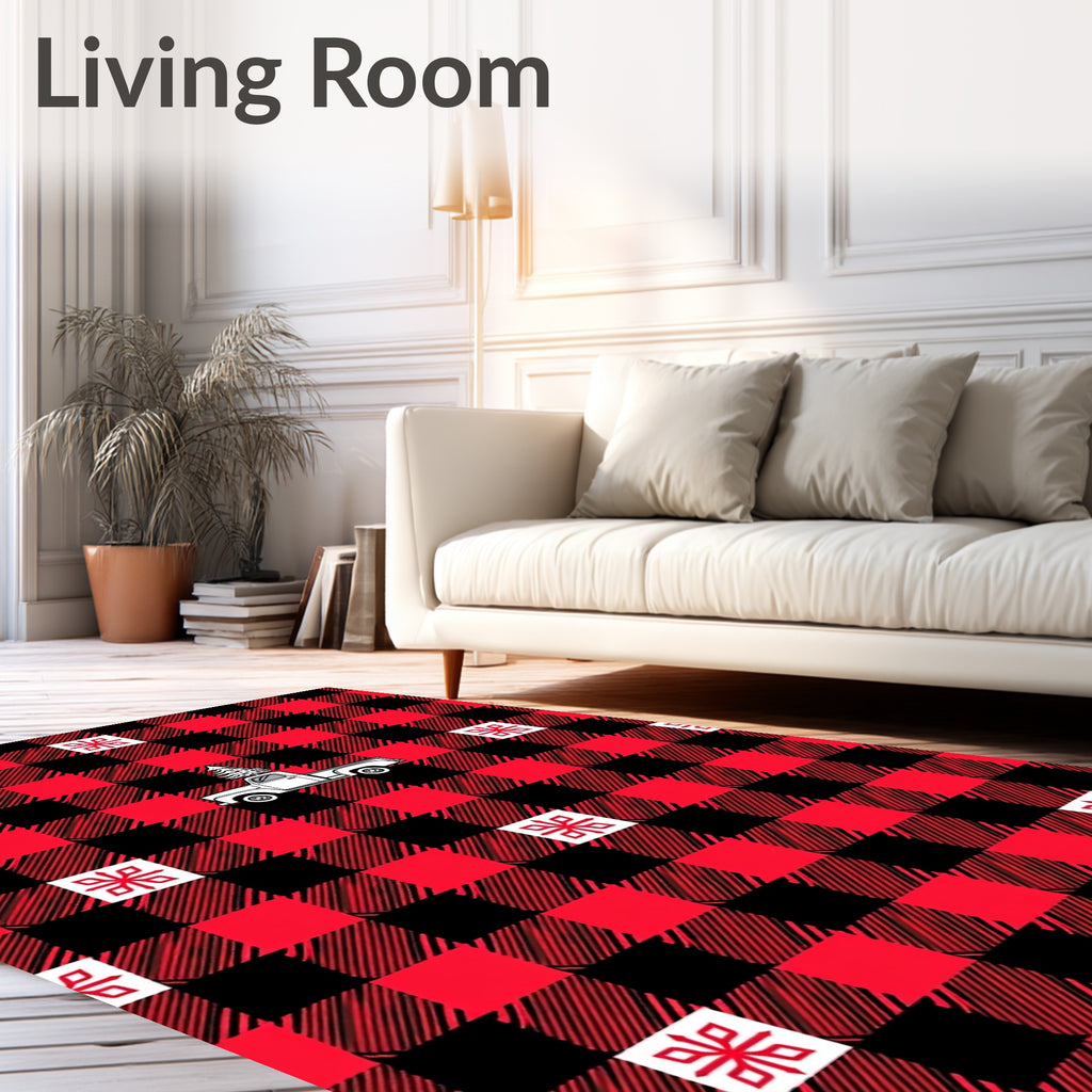 Red Black Buffalo Truck Christmas Tree Rug