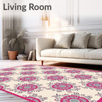 Fuchsia Floral Medallion Cream Rug