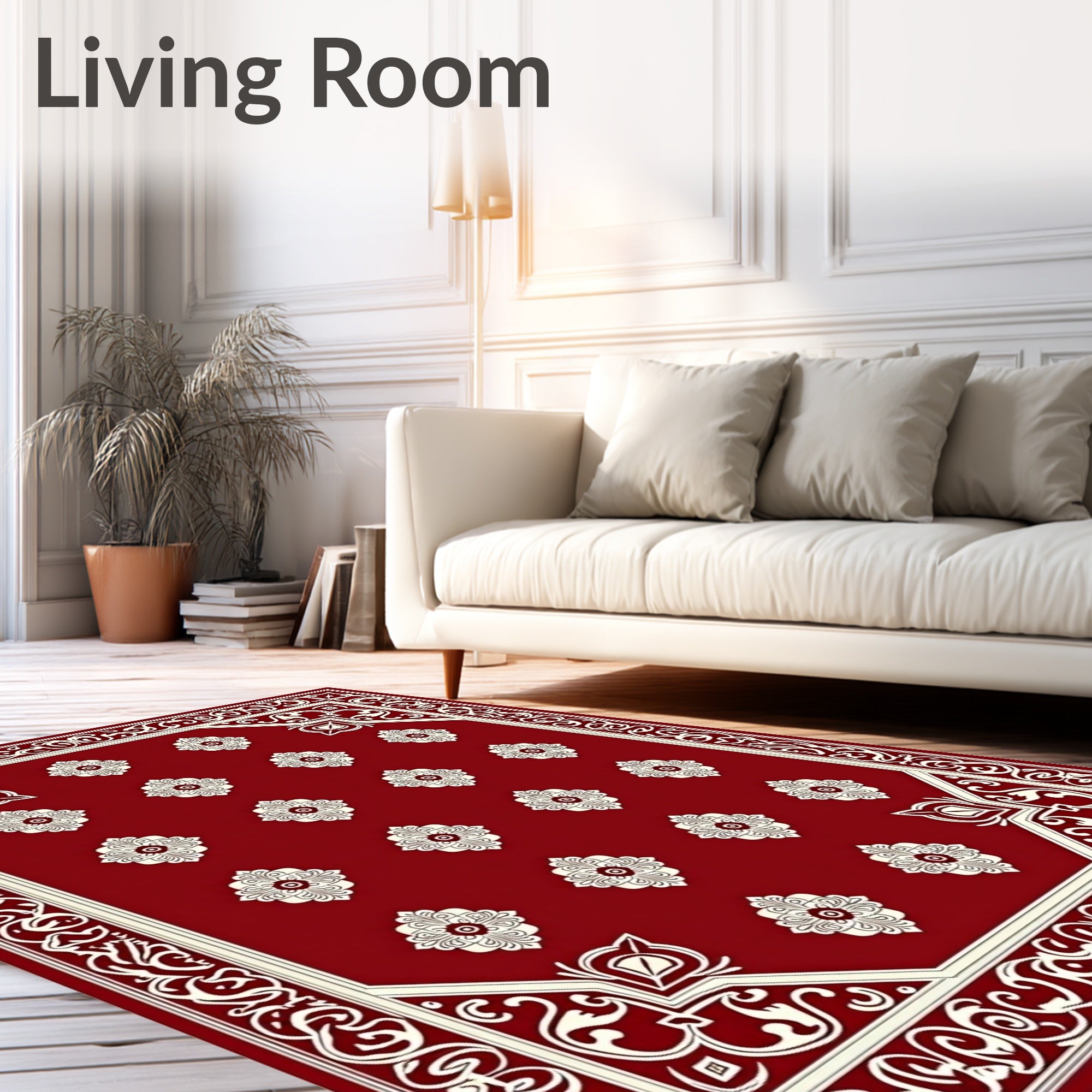Crimson Lattice Bloom Border Rug