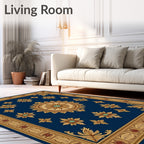 Majestic Navy Gold Floral Medallion Rug