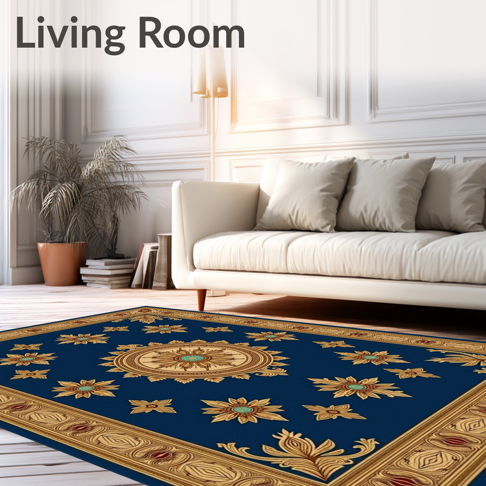 Majestic Navy Gold Floral Medallion Rug