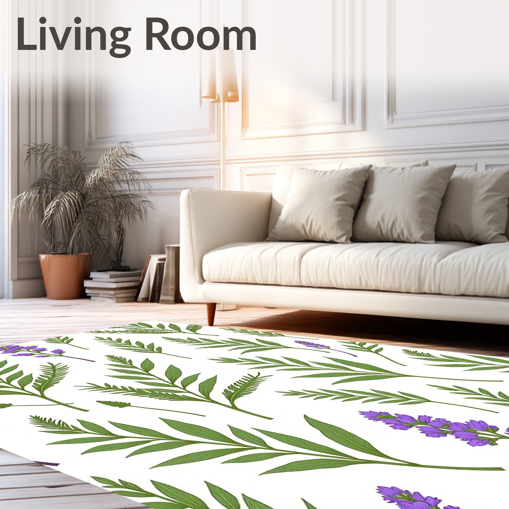Purple Lavender Green Leafy Branch Rug