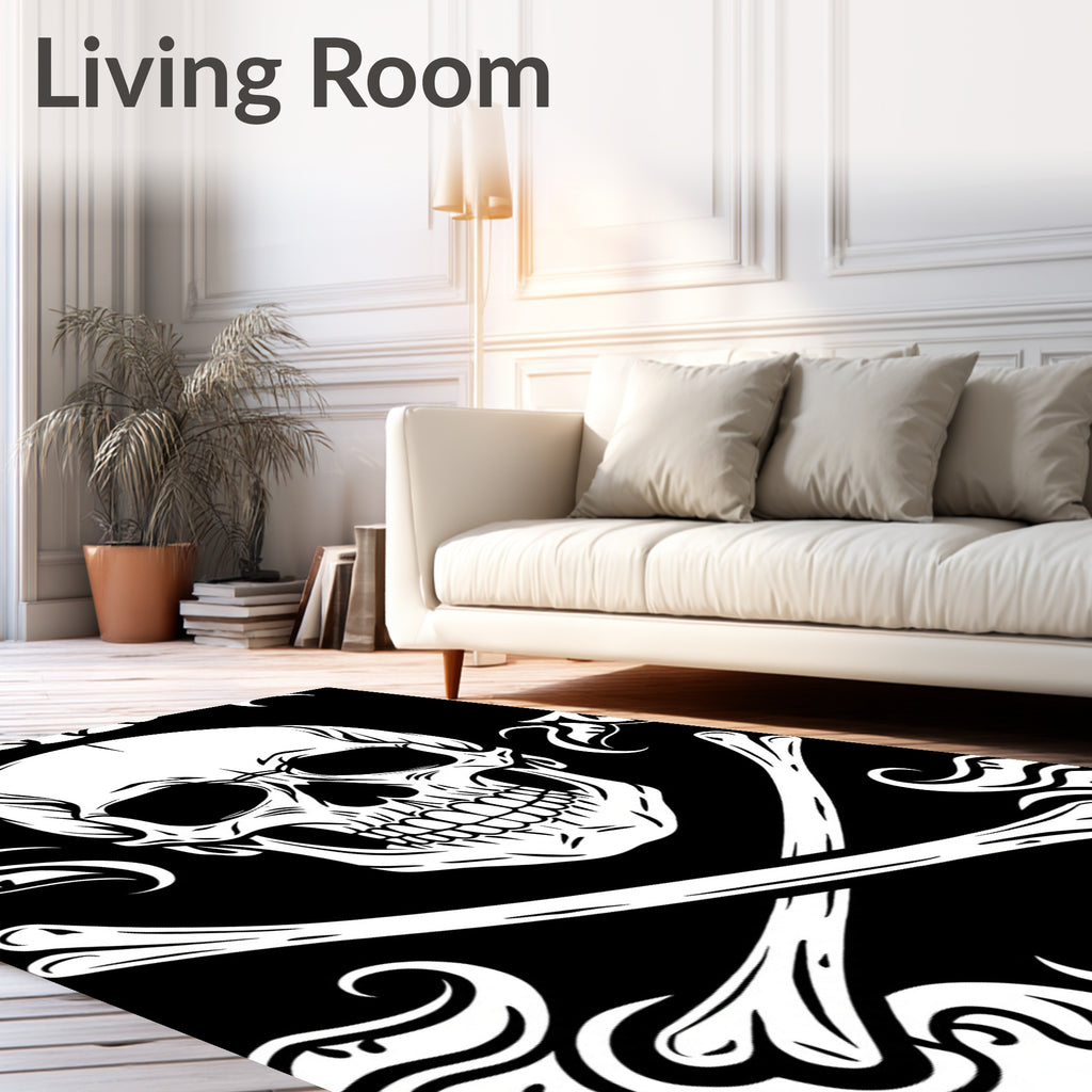 Black White Skull Crossbones Rug