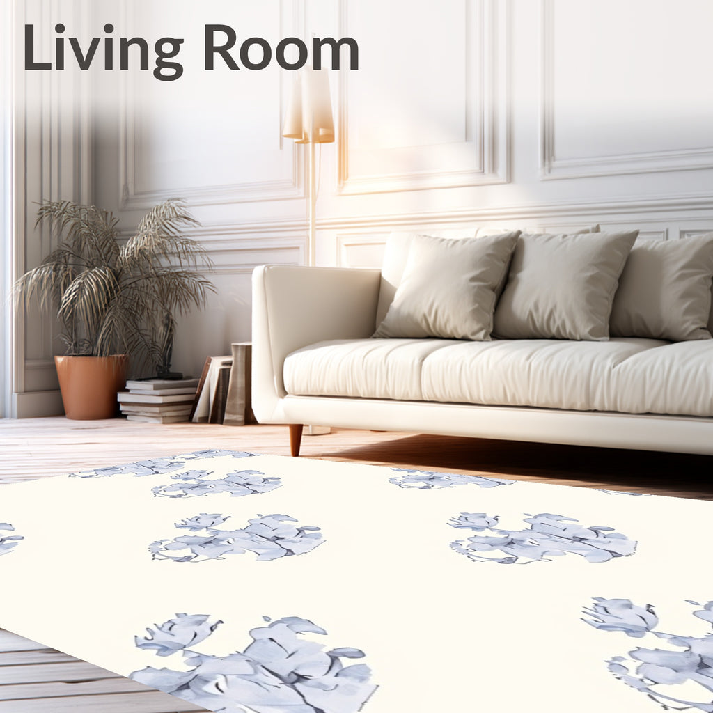 Soft Blue Abstract Floral Cluster Rug